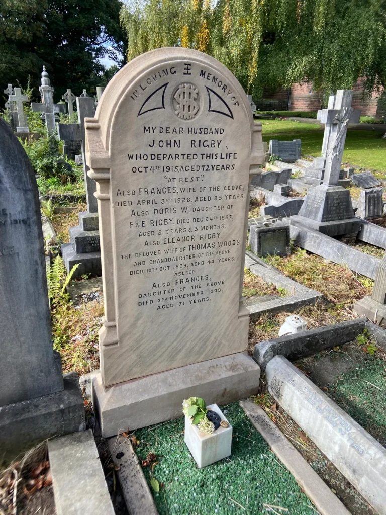 Stories vary on whether Paul and John were inspired by this grave stone, but it makes sense to us. This is at the church where John and Paul first met in Liverpool. The historic Eleanor Rigby gravestone in the cemetery at St. Peter's Church on a fab-four-liverpool-beatles tour.