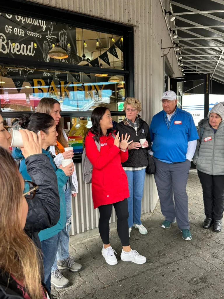 Tour guide Lydia did a great job of telling us all about the food, and the behind the scene stories of those that make it. Our culinary tour guide Lydia sharing behind-the-scenes artisan stories on a Granville Market food tour Vancouver.