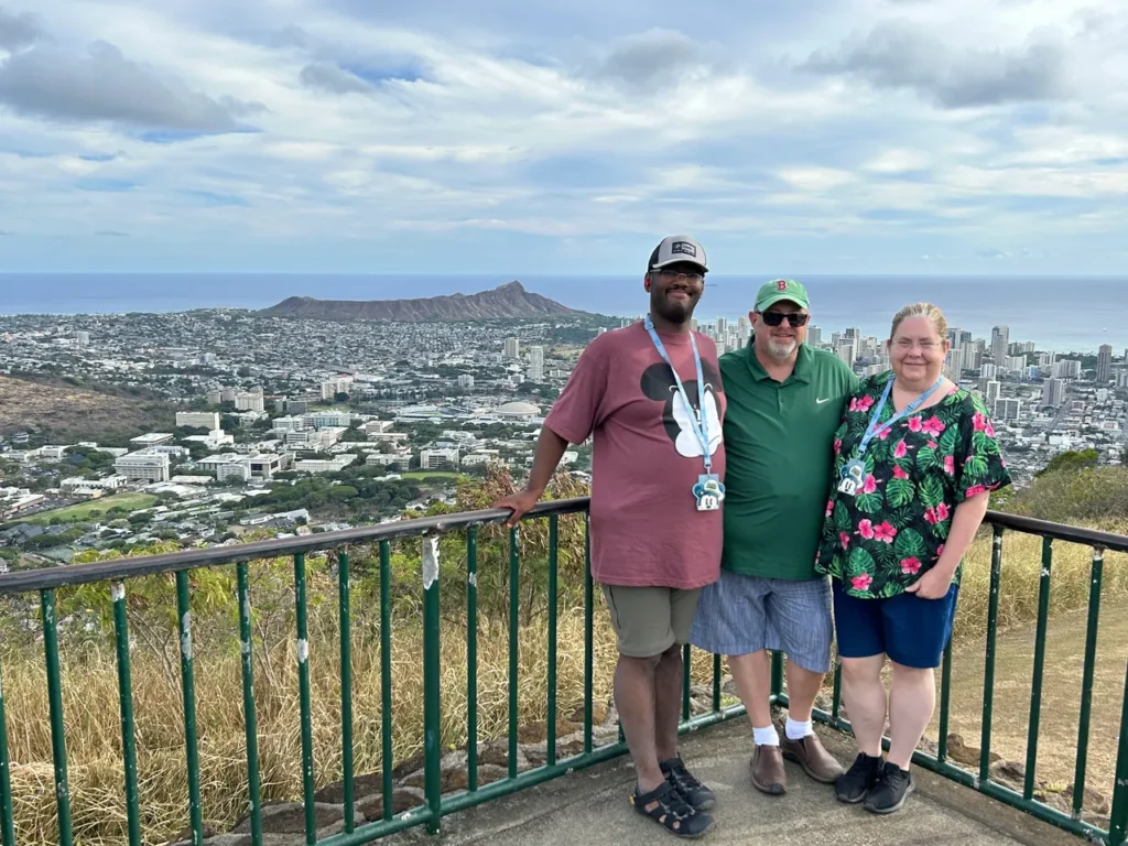 The view of Diamondhead and Honolulu from the Pu'u Ualaka'a Wayside Park. This is the state park that the Nutridge Estate is located within. A sweeping panoramic view of downtown and Diamond Head from the state park right next to the Nutridge Luau Honolulu.