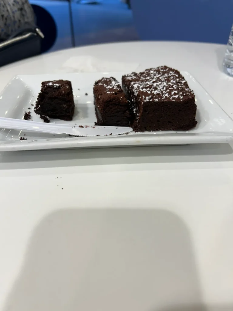 Chocolate goodness from Sugar Bliss, located inside the Palmer House. A rich chocolate dessert brownie from Sugar Bliss inside the historic Palmer House on the Secret Food Tour Chicago.