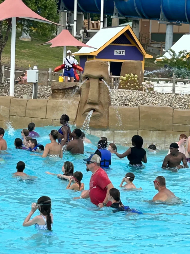Splashin Safari does a good job of handling big crowds, offering enough variety to help keep it from feeling crowded. A busy summer day at Splashin' Safari inside Holiday World Santa Claus Indiana showing how the park handles large crowds.