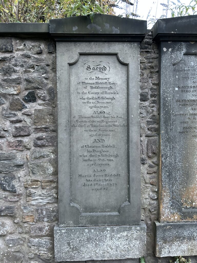 Thomas Riddell was an attorney in Edinburgh, who died in 1806. But his name was used as the character of J. K. Rowling's Harry Potter villain Lord Voldemort, he who must not be named. The historic stone grave marker of Thomas Riddell in Greyfriars Kirkyard, the real-world inspiration for Lord Voldemort from our Harry Potter walking tour Edinburgh.