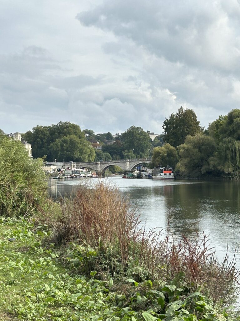 Riverside along the Thames in Richmond A scenic view of the River Thames waterfront and historic stone bridge in Richmond, featured in our Richmond England Ted Lasso walking guide.