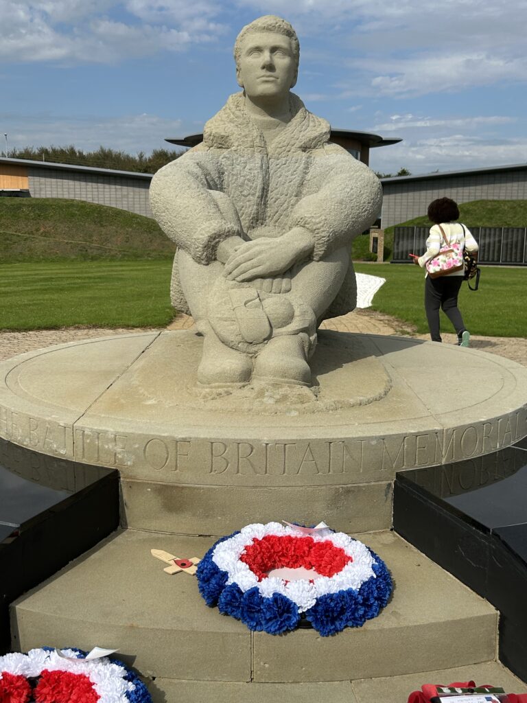 On the edge of the White Cliffs of Dover, the Battle of Britain Memorial offers insight into the details of the pivotal battle to save Britain. The National Memorial to the Few sculpture at the Battle of Britain Memorial, featured in our Winston Churchill across England travel guide.