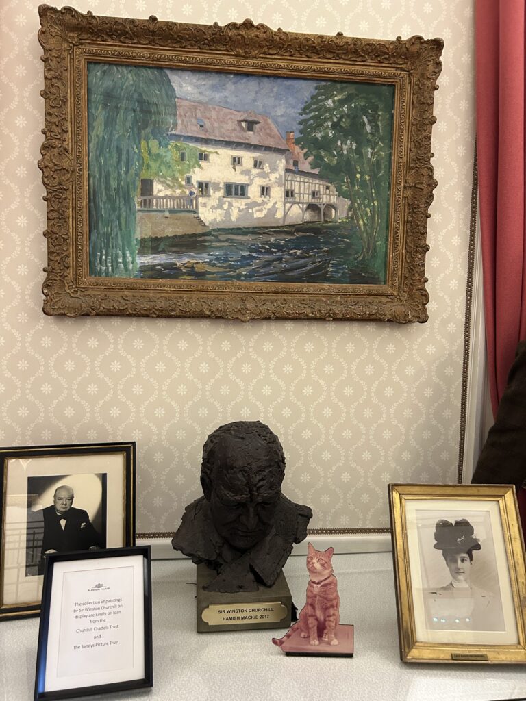 Throughout Blenheim Palace, there are artifacts and original paintings from Winston Churchill. A collection of personal artifacts and original paintings from Sir Winston Churchill on display during a Winston Churchill across England travel guide tour.