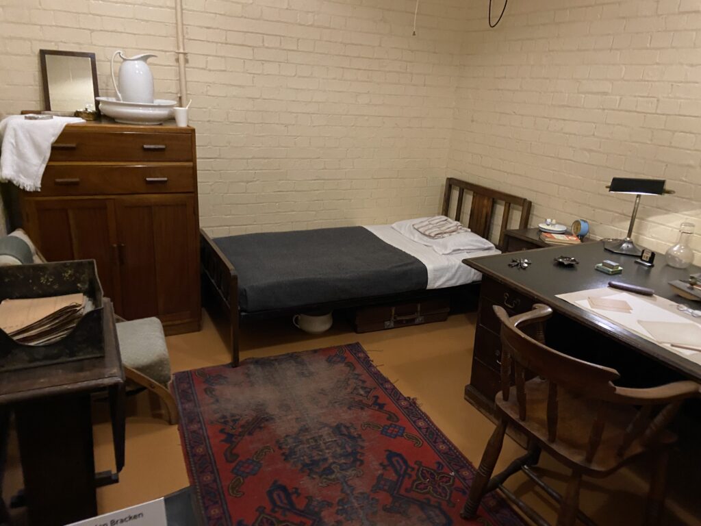 Winston Churchill's bedroom on display at the Churchill War Rooms, underground in London. This is where he would often be during bombing raids by German aircraft. Winston Churchill's historic underground sleeping room and bedroom bunker on display in our Winston Churchill across England travel guide.