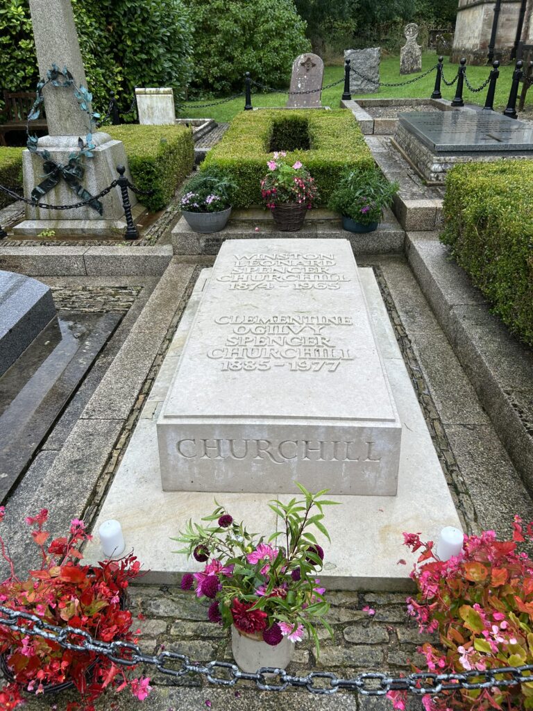 The grave of British leader Winston Churchill and his wife Clementine is located in Woodstock, UK. The grave is near Blenheim Palace, where Winston was born. The final resting place and gravesite of Sir Winston Churchill and Lady Clementine Churchill, featured in our Winston Churchill across England travel guide.