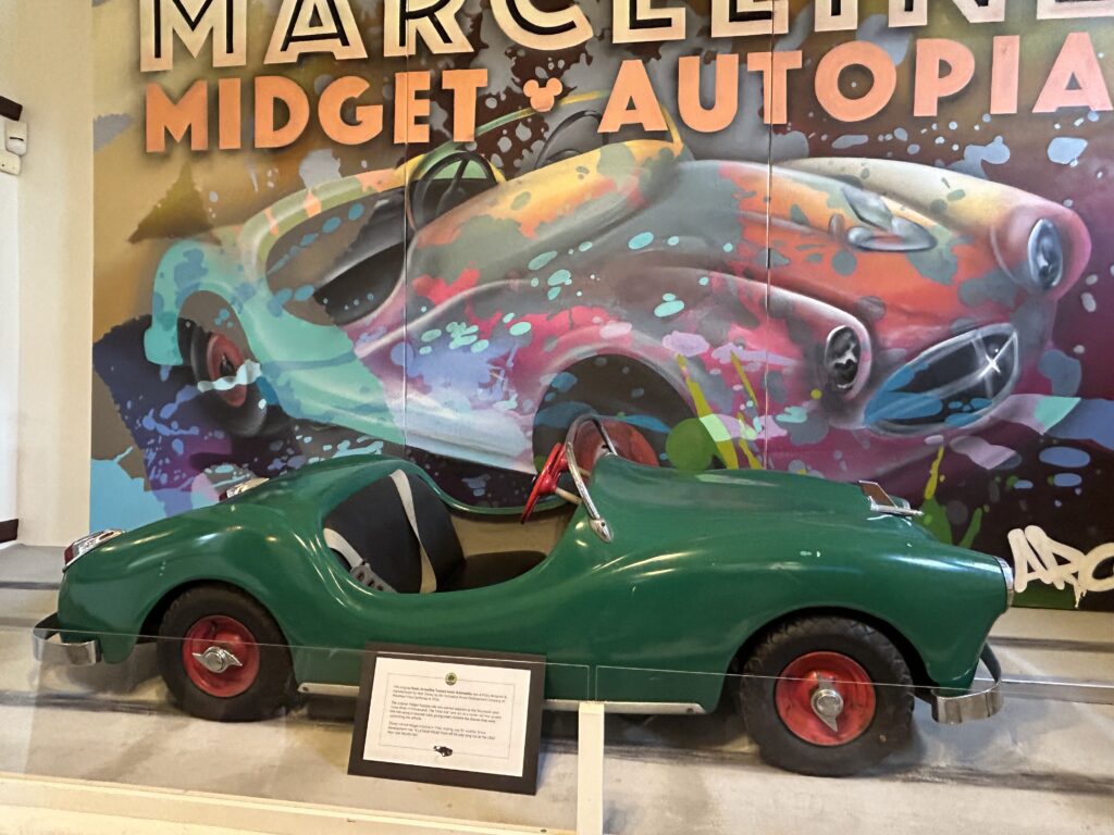One of the original Disneyland attractions was Autotopia. On display at the Walt Disney Hometown Museum is one of the original cars, as well as a portion of the original track. 