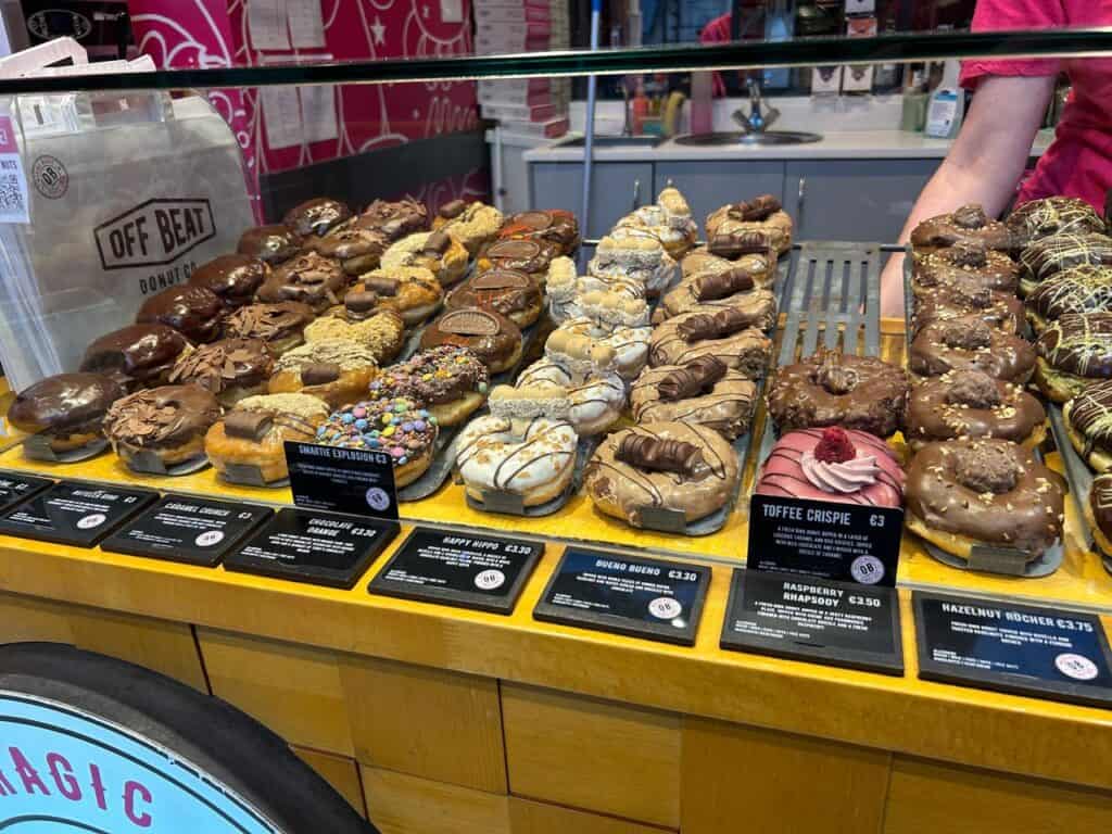 The donut case at Off Beat Donuts in Dublin. You can choose from traditional donuts to some wild and unique flavor combinations. Donut Company Temple Bar Ireland