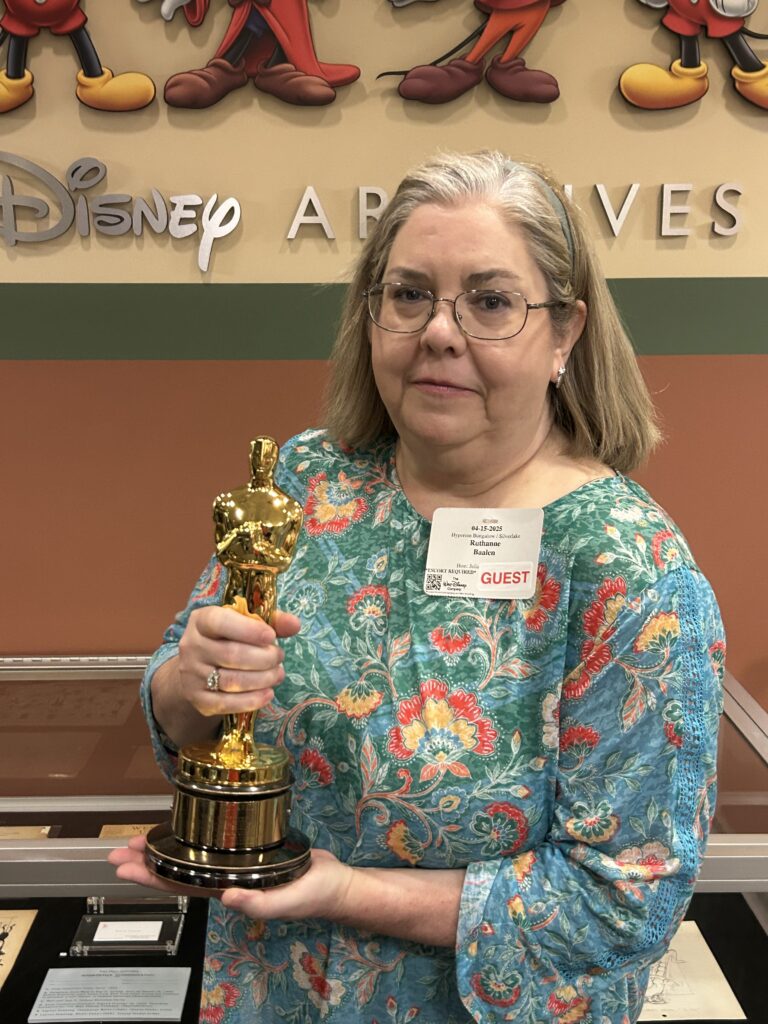 During a stop at the Disney Archives on the studio tour, you get a chance to hold one of the many Oscars awarded to Walt Disney. This Oscar was from the 1958 film White Wilderness. A rare opportunity to hold a genuine, gold Academy Award statuette inside the archives during a Walt Disney Studios tour in California.