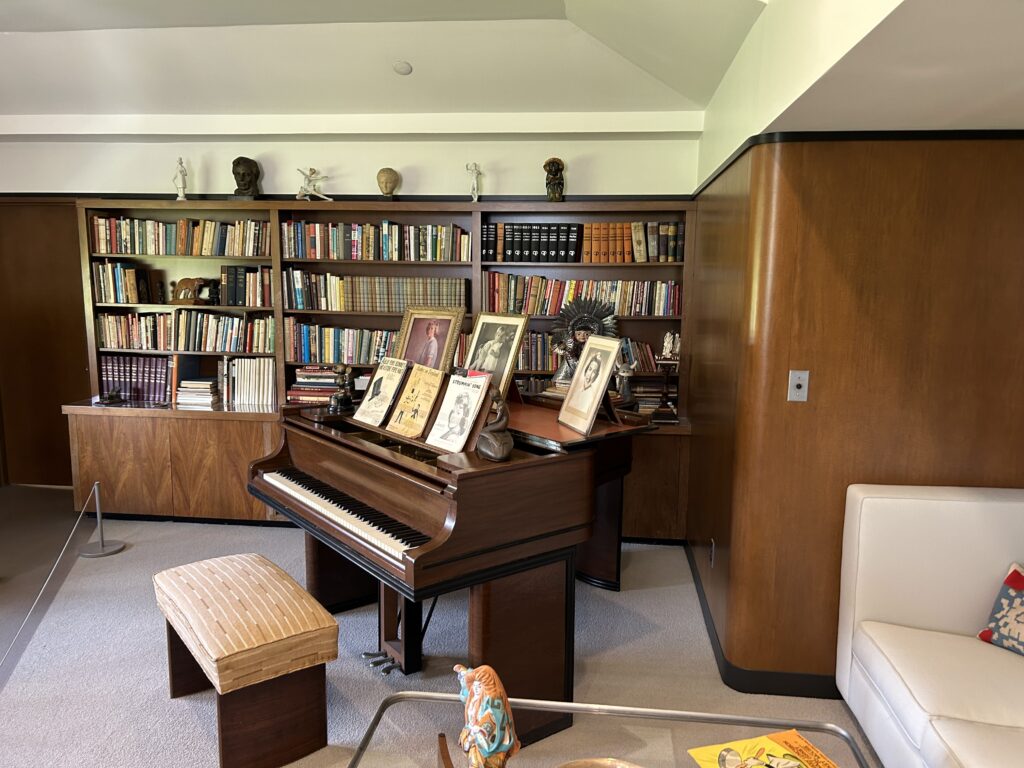 Inside Walt's office you'll find a treasure trove of amazing items. That includes this piano used by the Sherman Brothers countless times to preview their classic music which became the soundtrack to so many Disney blockbusters. The historic grand piano inside Walt Disney's office suite where the Sherman Brothers played music during a Walt Disney Studios tour in California.