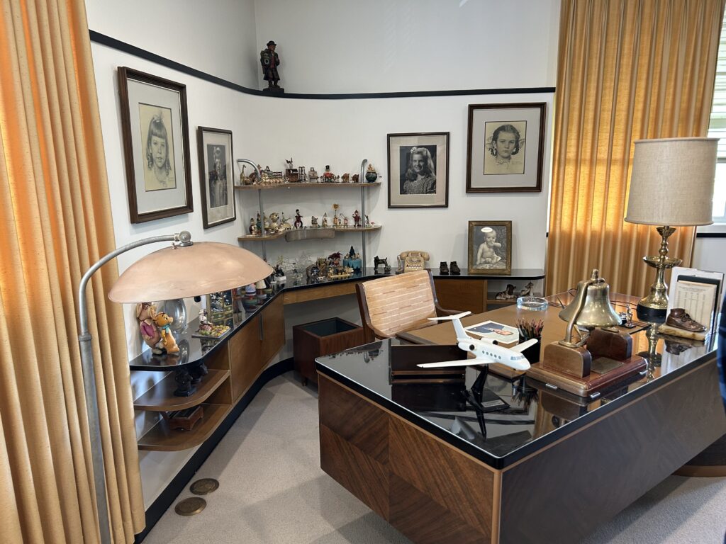 Walt Disney's office is a highlight on the Disney Studios Tour. It is exactly as Walt left it just prior to his passing in 1966. Inside the meticulously preserved formal office of Walt Disney, featuring his original desk, pianos, and mid-century decor on the Walt Disney Studios tour in California.