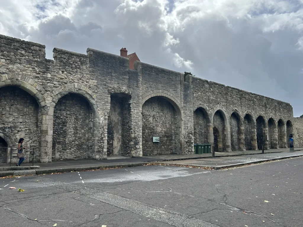 Medieval walls of Southampton UK The historic medieval town walls along the Western Esplanade, a featured historical landmark in our Southampton England travel guide.