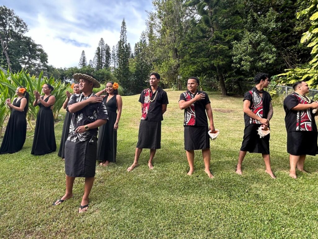 Staff at the Nutridge Luau greets you to kick off a four hour traditional Hawaiian luau