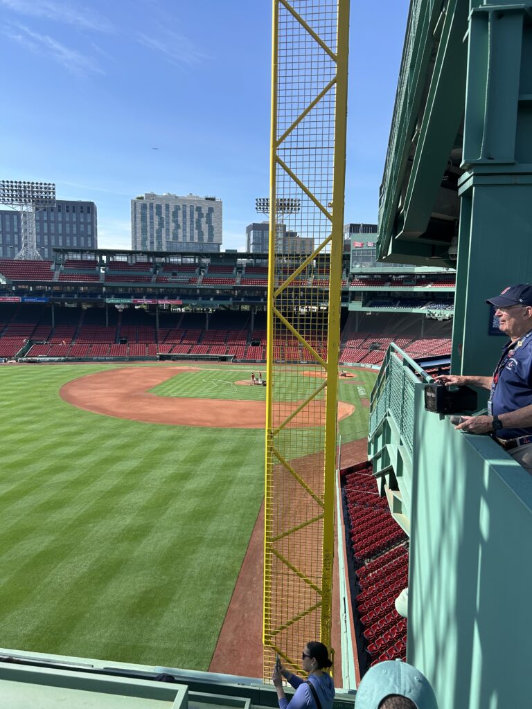 A close-up view of Fisk's Pole stretching down to the field as seen from atop the Green Monster on our Fenway Park tour.